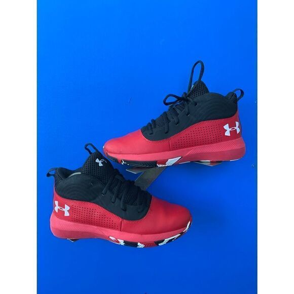 Under Armour Boys Lockdown 4 3022123-601 Red Lace Up Basketball Shoes Size 7y - Picture 1 of 6